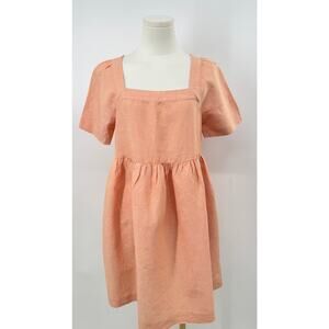 Madewell Allie Tangerine Peach Linen Mini Dress Short Sleeve Babydoll S NWT